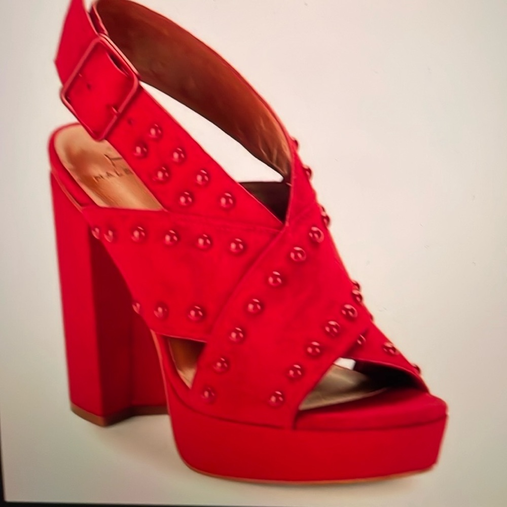 Halston Bailey Studded Red Suede Platform High